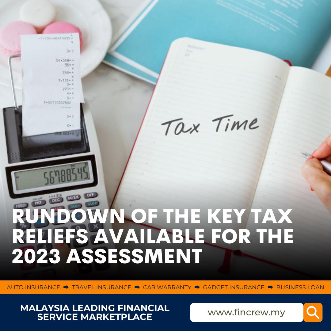 It’s time to file your income tax returns, and we’ve got the ultimate guide to maximize your savings with every claim! Here’s a rundown of the key tax reliefs available for the 2023 assessment:

1.	Individual & Dependent Relatives Relief: RM9,000

2.	Spouse Relief: Up to RM4,000

3.	Self-Education Fees: Up to RM7,000

4.	EPF & Life Insurance Contributions: Up to RM7,000

5.	Education & Medical Insurance: Up to RM3,000

6.	SOCSO Contributions: Up to RM350

7.	Private Retirement Scheme Contributions: Up to RM3,000

8.	SSPN Deposits: Up to RM8,000

9.	Electric Vehicle Charging Equipment: Up to RM2,500

10.	Breastfeeding Equipment: Up to RM1,000

11.	Supporting Equipment for Disabled: Up to RM6,000

12.	Lifestyle Purchases: Up to RM2,500

13.	Sports-Related Purchases: RM500

14.	Medical Expenses for Parents: Up to RM8,000

15.	Medical Expenses for Self, Spouse, or Child: Up to RM10,000

16.	Child Relief: RM2,000 per child

17.	Education for Children (18+ in full-time education): Up to RM8,000 per child

18.	Childcare Fees: Up to RM3,000

File by 30th April 2024 to secure these reliefs and lower your tax bill! 📆💼 Remember, e-filing gives you until 15th May 2024, thanks to an added grace period. Visit the LHDN website now to file your returns and explore more on tax reliefs.

And while you’re at it, ensure your peace of mind with the right insurance. Explore, quote, compare, and renew your policies easily at Fincrew.my. 

#TaxSeason2024 #SaveSmart #FinancialWellness #TaxReliefMalaysia #Fincrew